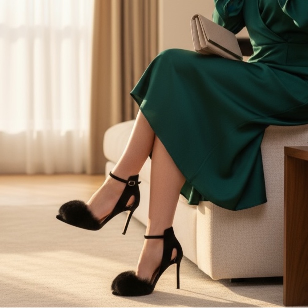 Antonio Melani Black Rabbit Fur Heel